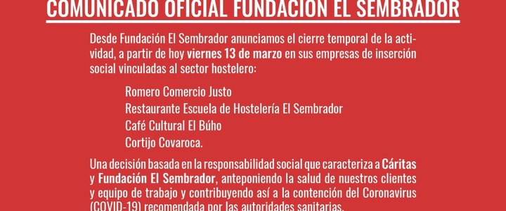 COMUNICADO OFICIAL DE FUNDACIóN EL SEMBRADOR